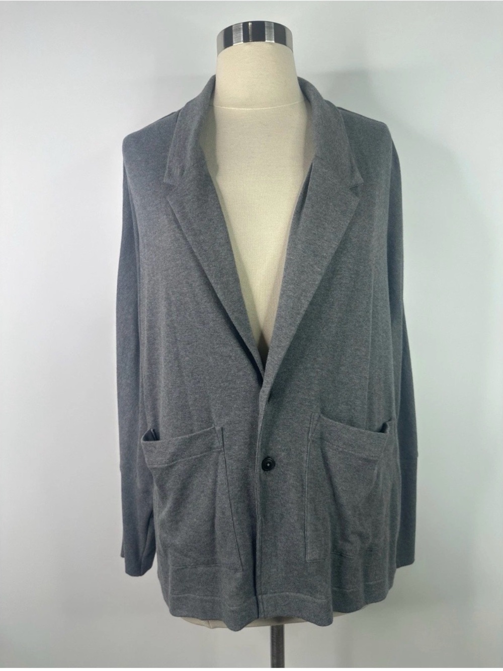 PACT Organic Cotton  single Button Women’s Grey Knit Blazer Jacket